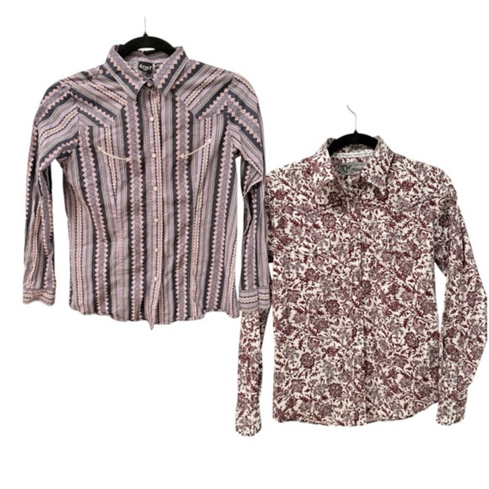 Lot of 2 Girls Cowgirl Patterned Shirts  Cruel Cowgirl Hardware. Sz XL EUC DK